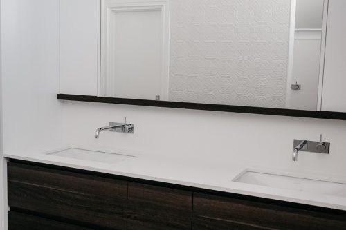 double bathroom sinks in modern small bathroom