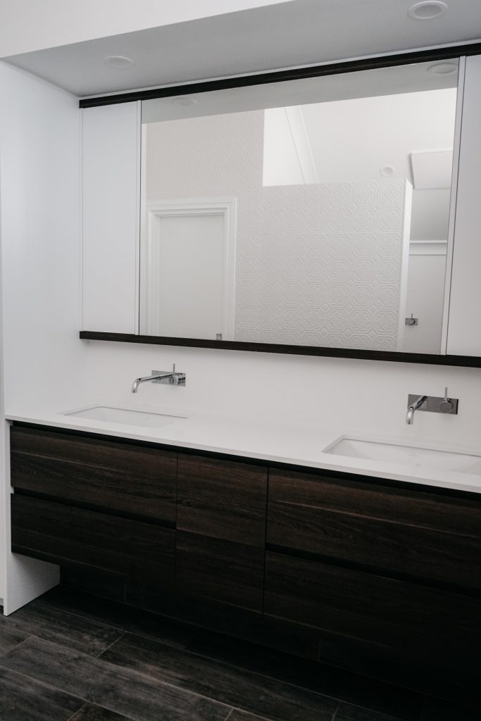 double bathroom sinks in modern small bathroom