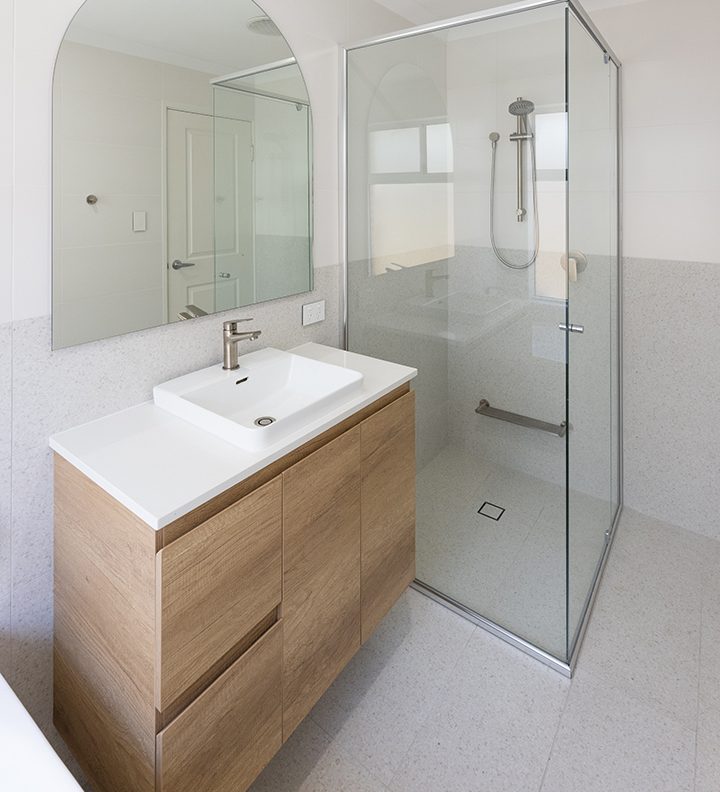 Wooden texture cabinet in WA Assett bathroom renovation