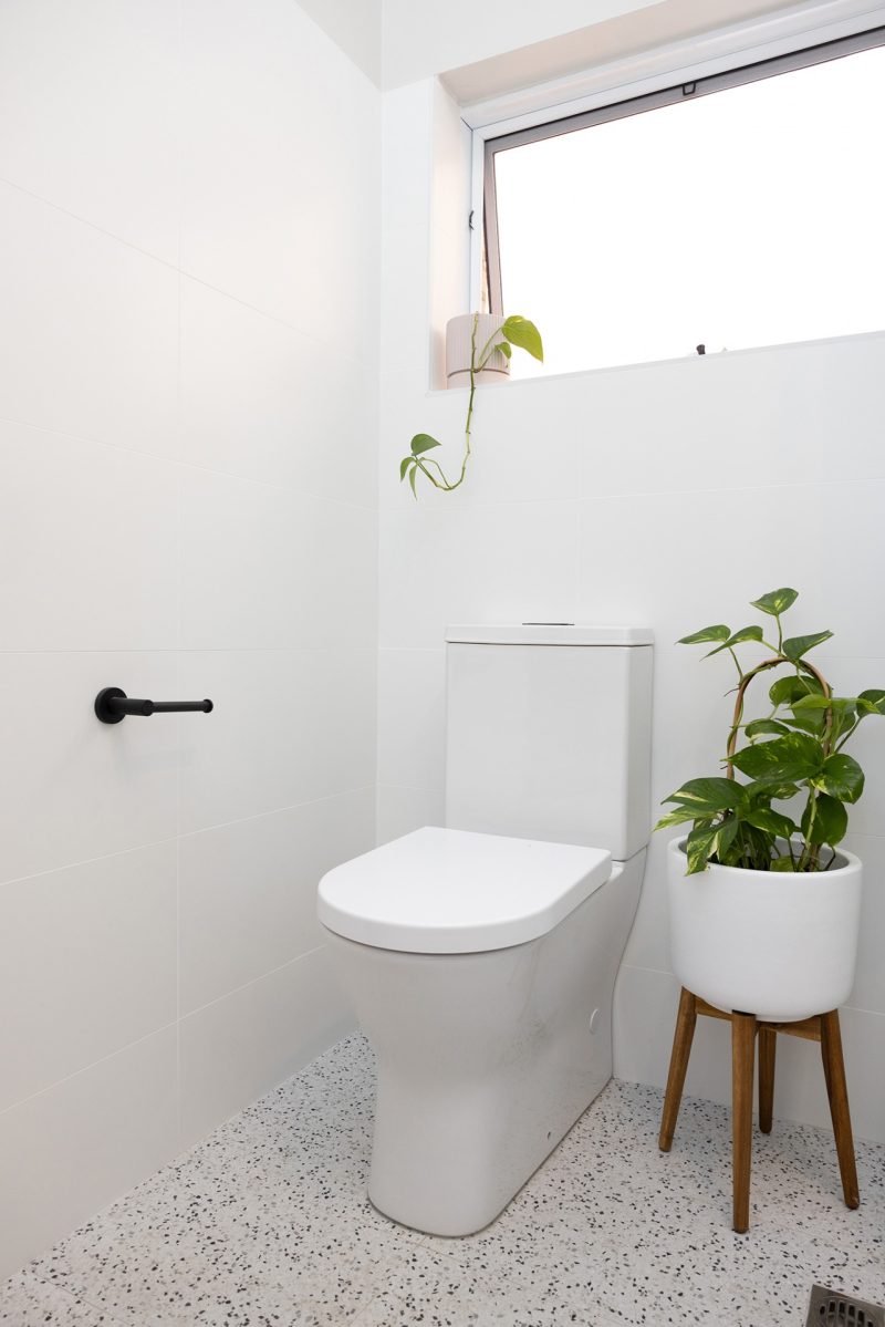 Bathroom renovated by WA Assett in Wembly. White toilet plant beside it.