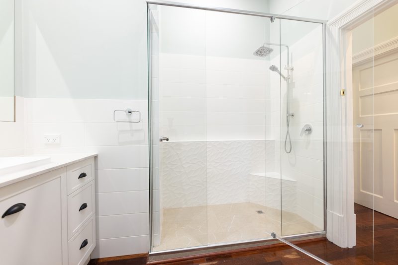 Large shower with square rainfall head