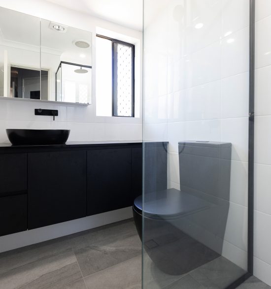 A monochrome bathroom renovated by WA Assett