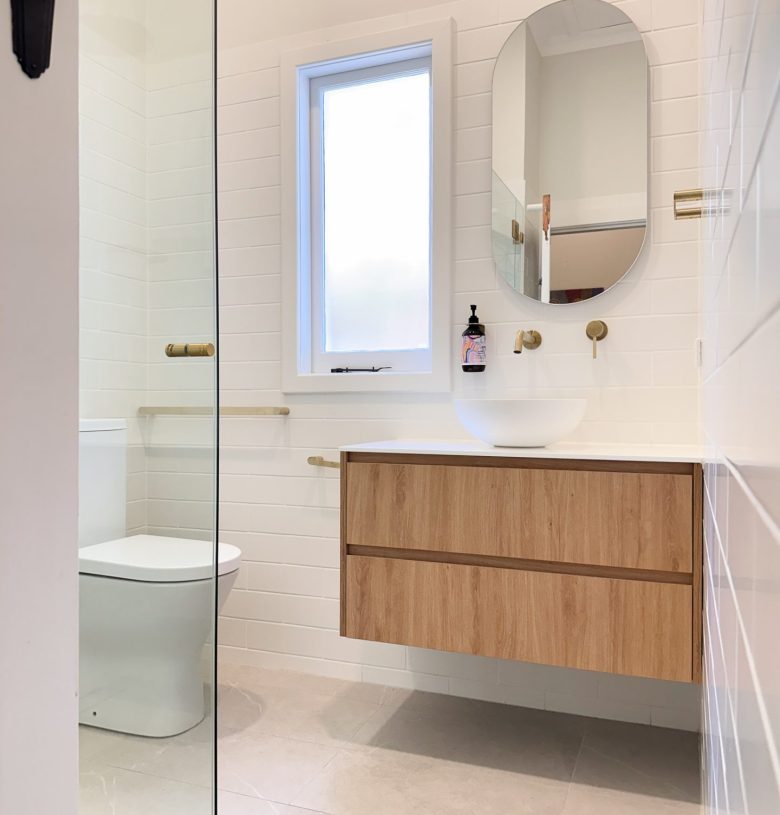 Nedlands CARRATHURS - 63 bathroom renovation, illuminated mirror and 1 white basin.
