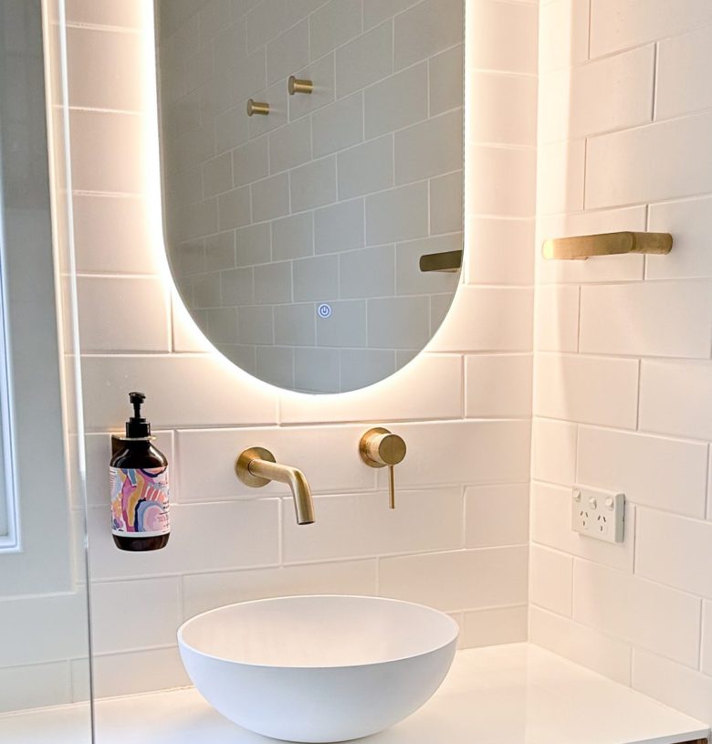 Nedlands CARRATHURS - 68 bathroom renovation, illuminated mirror and white basin.
