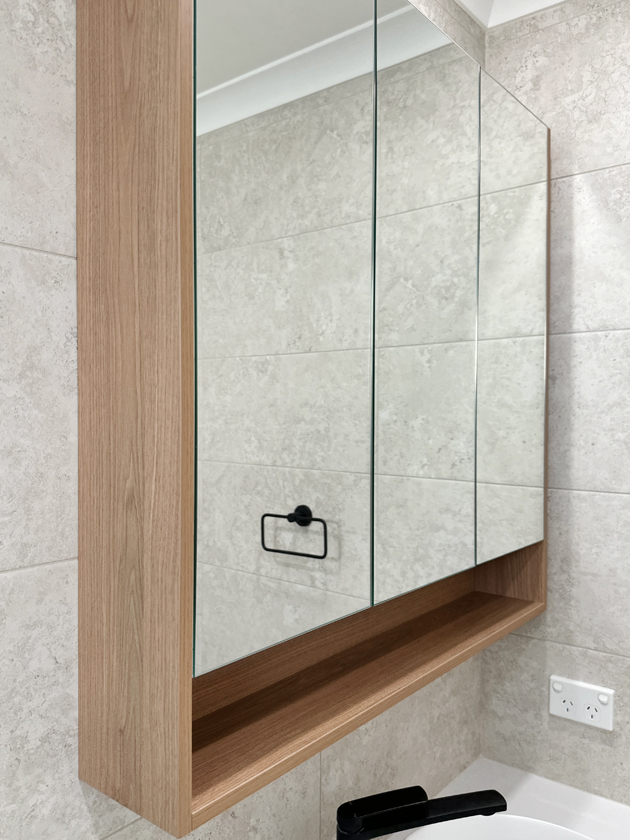 bathroom project at High Wycombe MCSWAIN_6 - using bvertical storage eye level mirror storage
